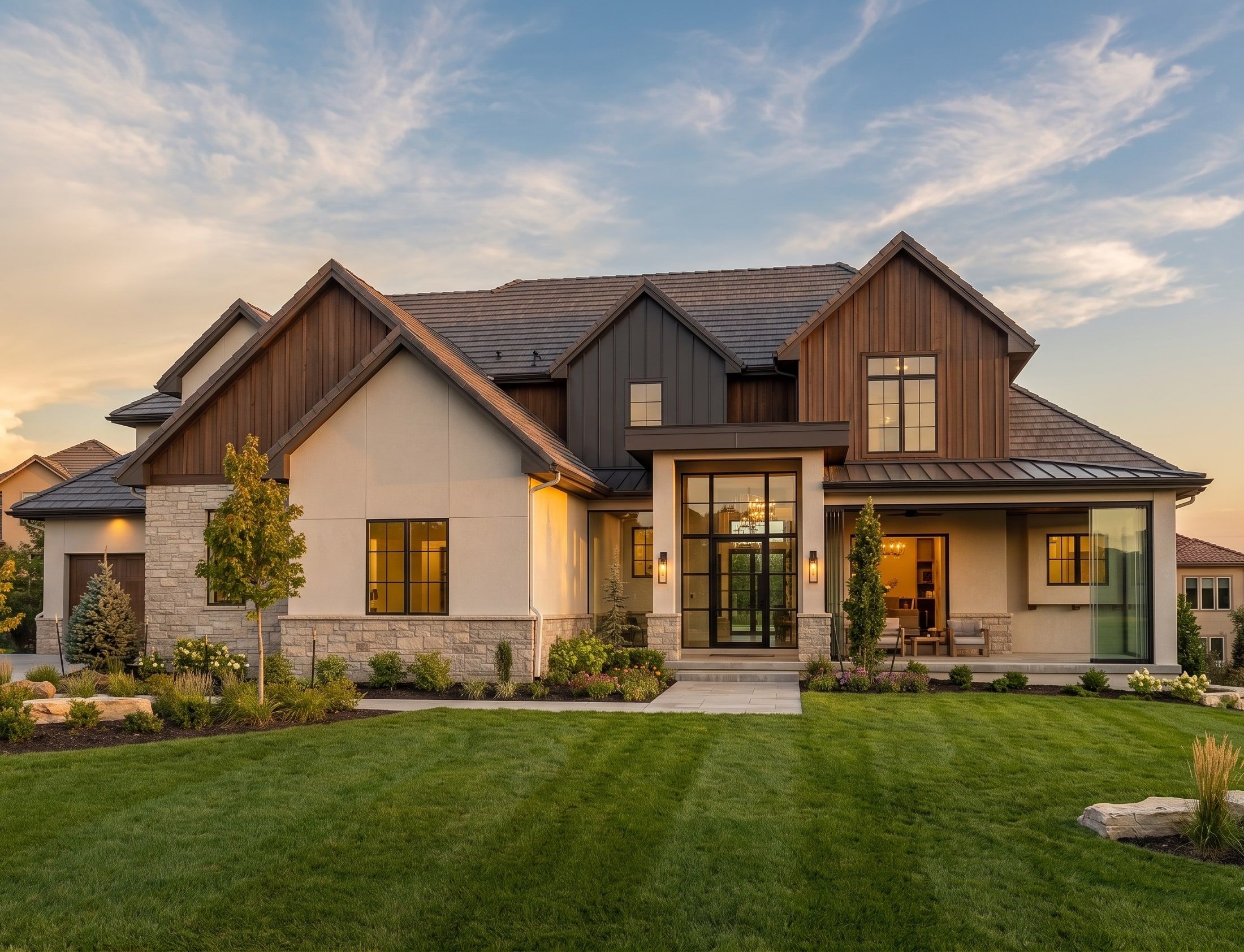 Hillside custom home exterior, new construction