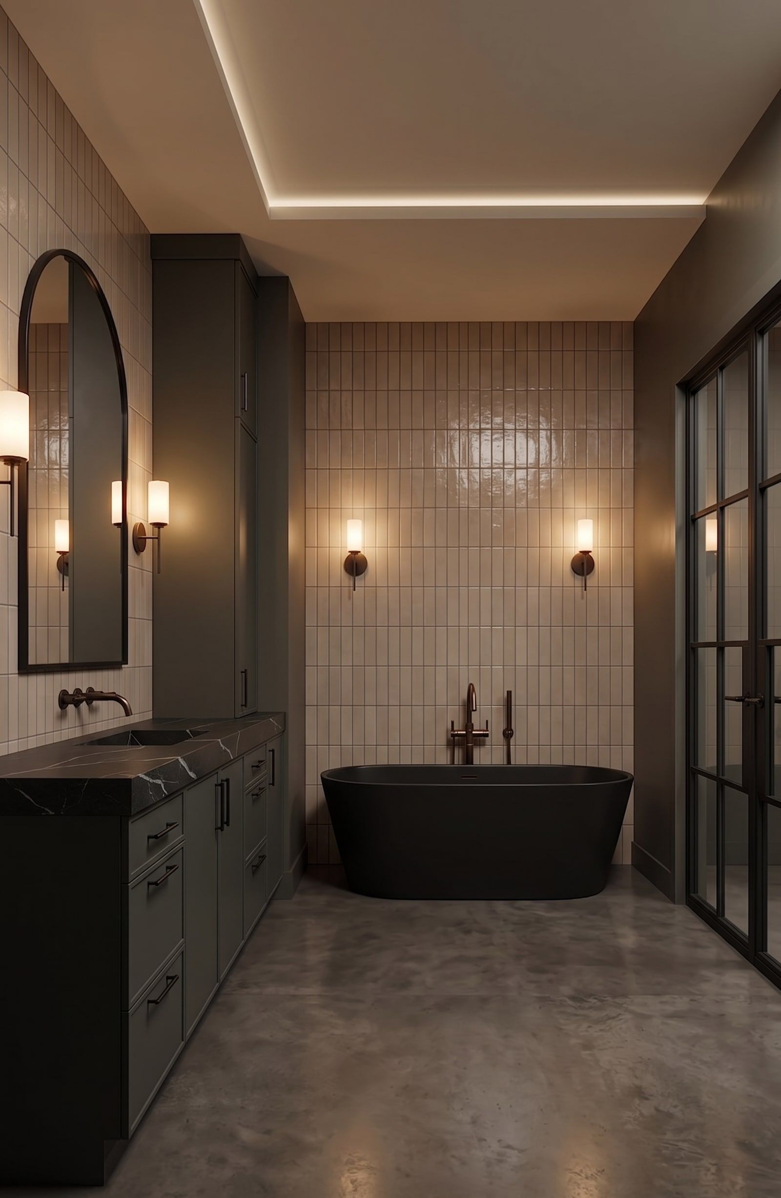 Spa-style primary bathroom with a freestanding tub, bathroom remodel